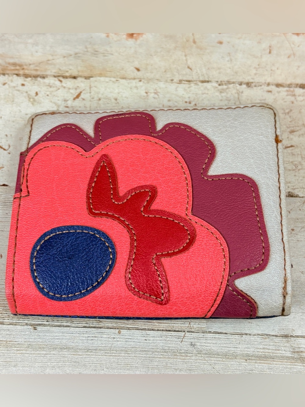 Relic Wallet Leather Patchwork Embroidery Flower With Zip Pocket